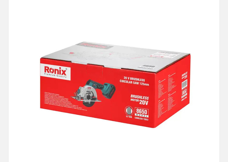 اره گرد شارژی رونیکس 20 ولت دستی براشلس 125 میلیمتر مدل 8650